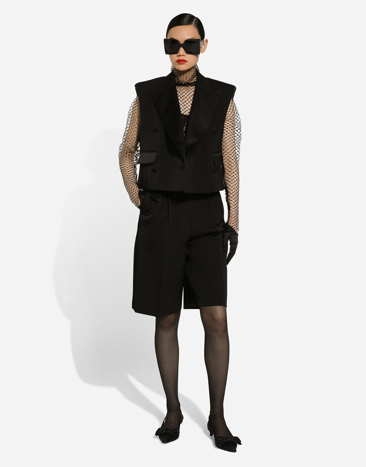 Dolce & Gabbana Sleeveless double-breasted wool gabardine tuxedo jacket Black F29FTTFU21E