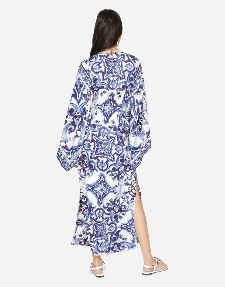 Dolce & Gabbana Long majolica-print charmeuse dress Multicolor F69D5THPABO