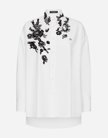 Dolce & Gabbana Camisa holgada de algodón con aplicaciones de encaje Dorado WRQA1GWQC01