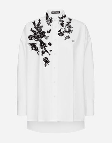 Dolce & Gabbana Camicia oversize in cotone con applicazioni in pizzo Bianco F5P62TGDB8O