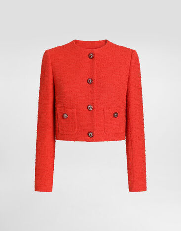 Dolce & Gabbana Single-breasted tweed jacket with jewel buttons Orange F27JAZHUMW9