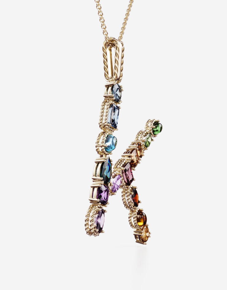 Dolce & Gabbana Rainbow alphabet K pendant in yellow gold with multicolor fine gems Gold WAMR2GWMIXK