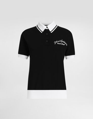 Dolce & Gabbana Short cotton piqué polo-shirt with DG logo embroidery Black F8V33ZGDCYF
