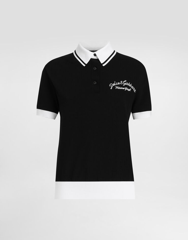 Dolce & Gabbana Polo corto de piqué de algodón con logotipo DG bordado Negro F8V33ZGDCYF