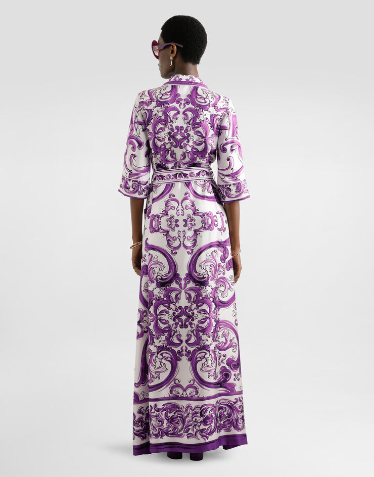 Dolce & Gabbana Long Majolica-print silk dressing robe Multicolor F0AH2THI1S5