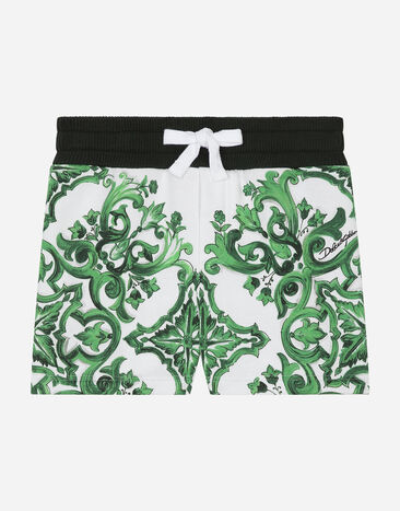 Dolce & Gabbana Jersey shorts with green majolica print Print L1JTEYII7ED