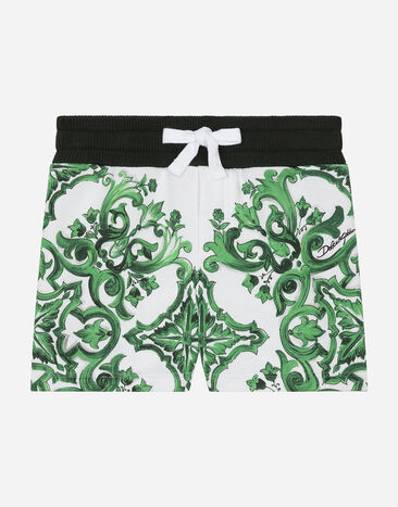 Dolce & Gabbana Jersey shorts with green majolica print Azure L13Q60FR50R