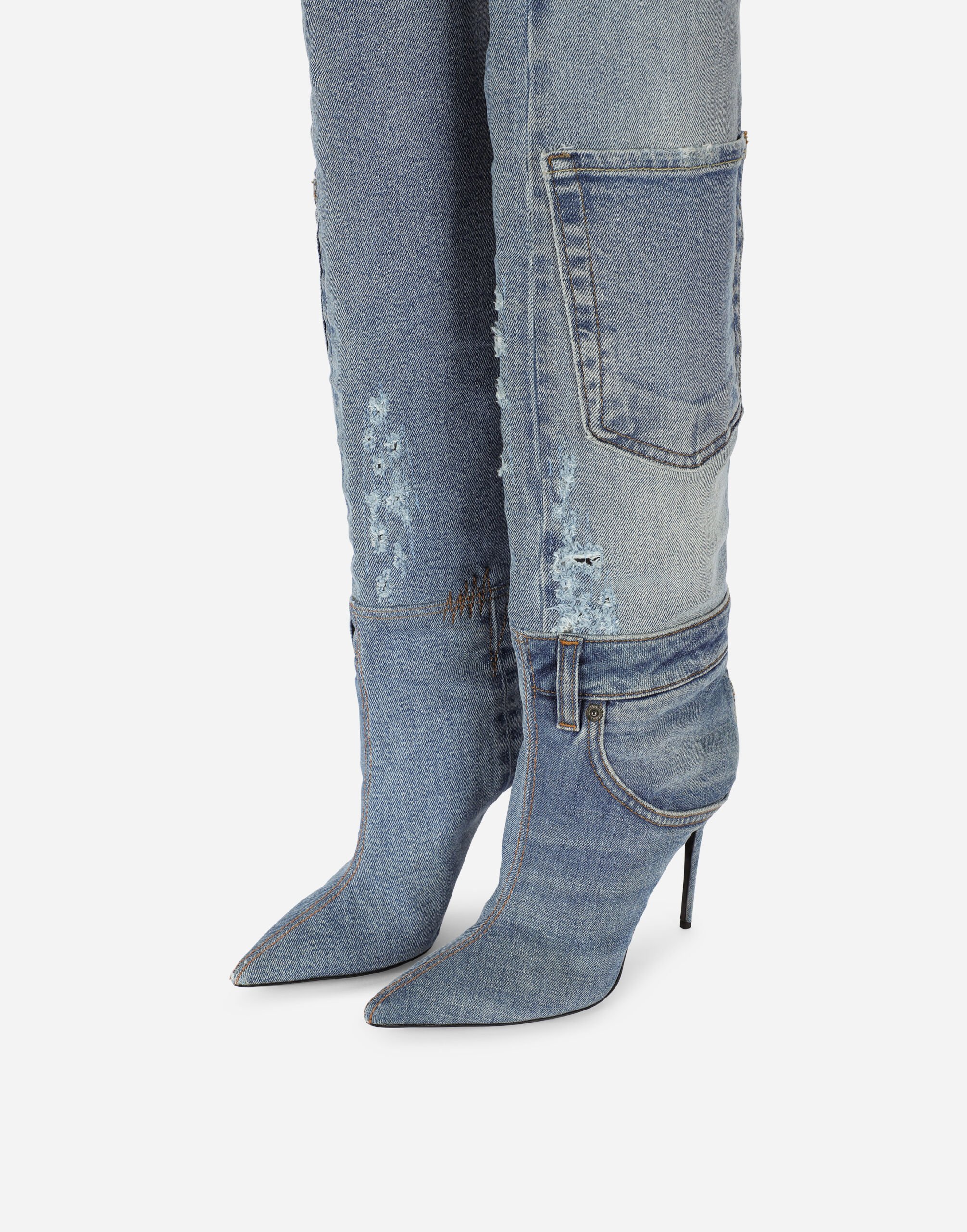 Patchwork denim boots in Blue for Women Dolce Gabbana