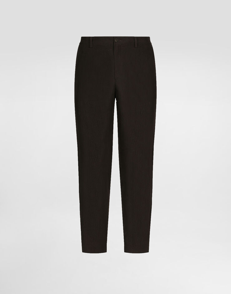 Dolce&Gabbana Linen pants with logo label Brown GW13ETFU4C2