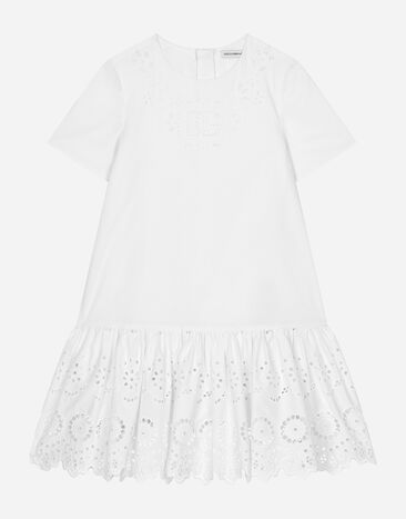 Dolce & Gabbana Kleid aus Popeline mit DG-Logo Weiss L53DY3G7NXY