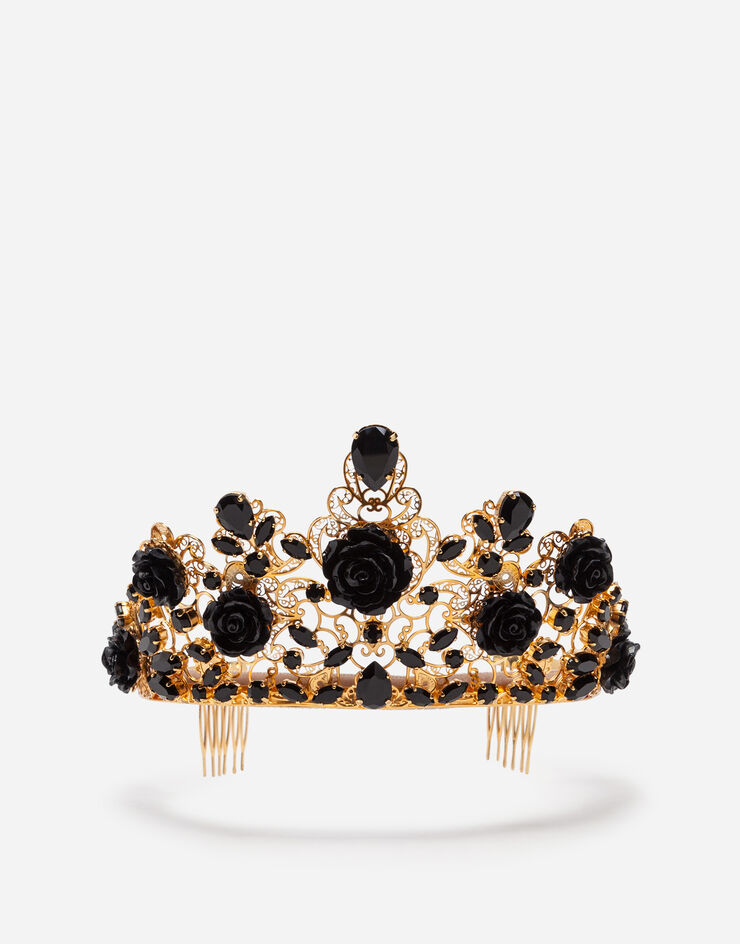 Dolce & Gabbana Тиара со стразами и цветочными украшениями из смолы ЧЕРНЫЙ WHL6S2W1111