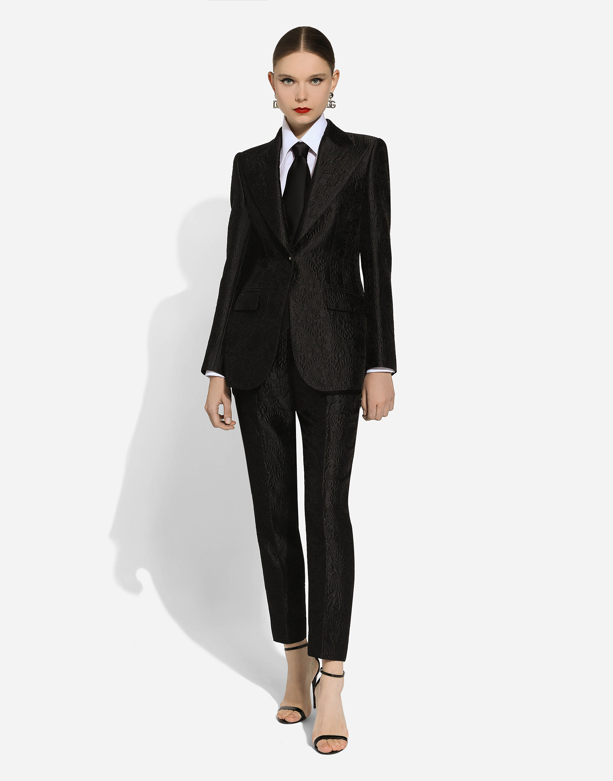 Single-breasted floral brocade Turlington jacket in Black for