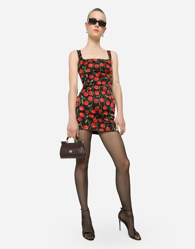 Dolce&Gabbana Short cherry-print satin dress Multicolor F6CORTFSA40