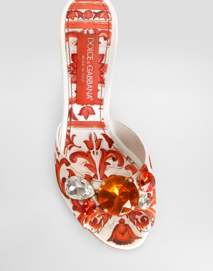 Dolce & Gabbana Majolica-print brocade mules with embroidery Multicolor CR1995AB826