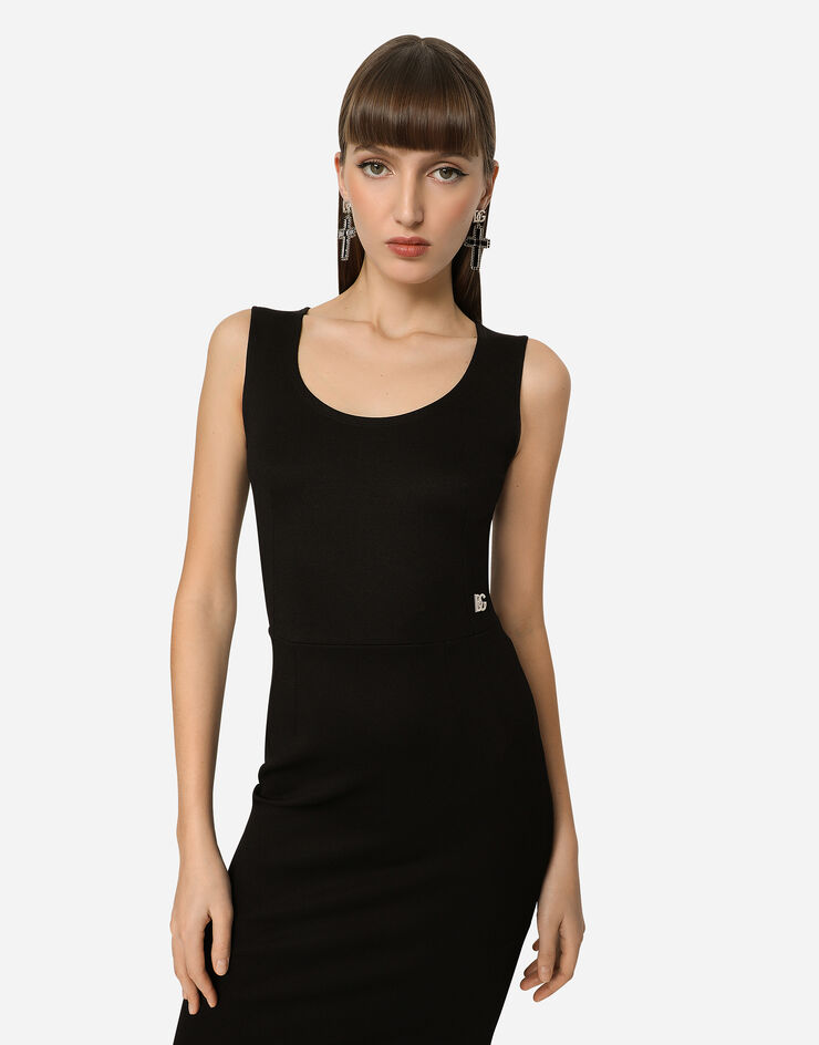 Dolce & Gabbana Vestido midi sin mangas de punto milano Negro F6ARNTFUGPN