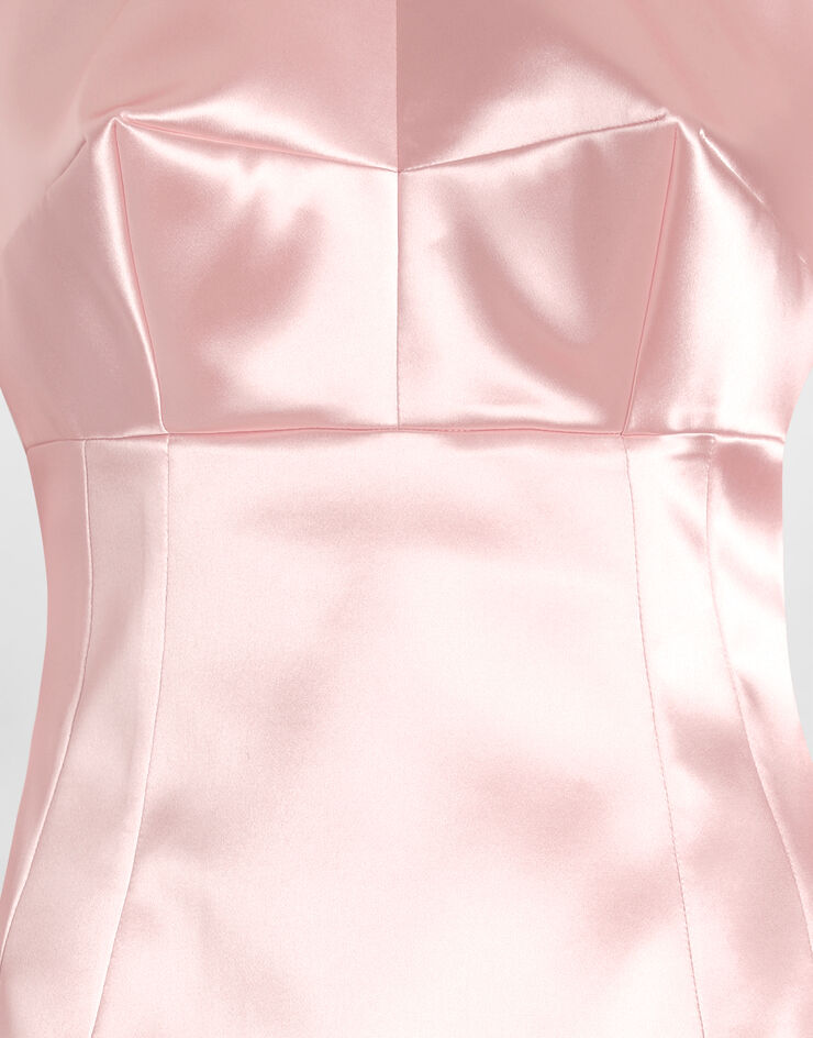 Dolce & Gabbana Vestido longuette de raso elástico con cuello redondo Rosa F6TRHTFURAD