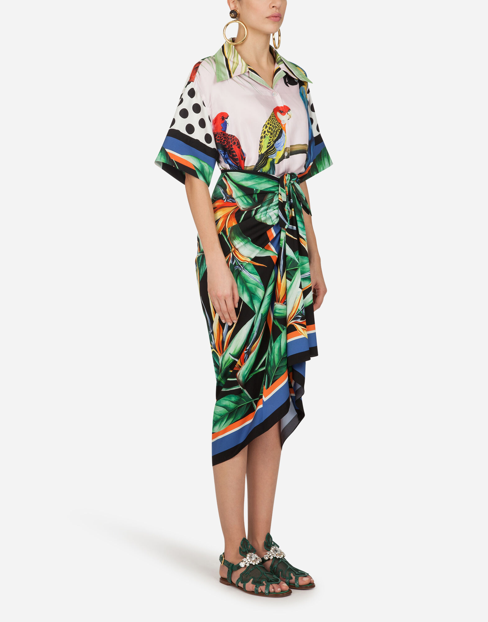 LONGUETTE WRAP-AROUND SKIRT IN CHARMEUSE WITH FOULARD PRINT