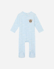 DolceGabbanaSpa Long-sleeved jersey onesie with all-over logo print and patch Grey L1JO6LG7KS1