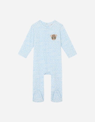 Dolce & Gabbana Long-sleeved jersey onesie with all-over logo print and patch Multicolor L1JG37G7G5H