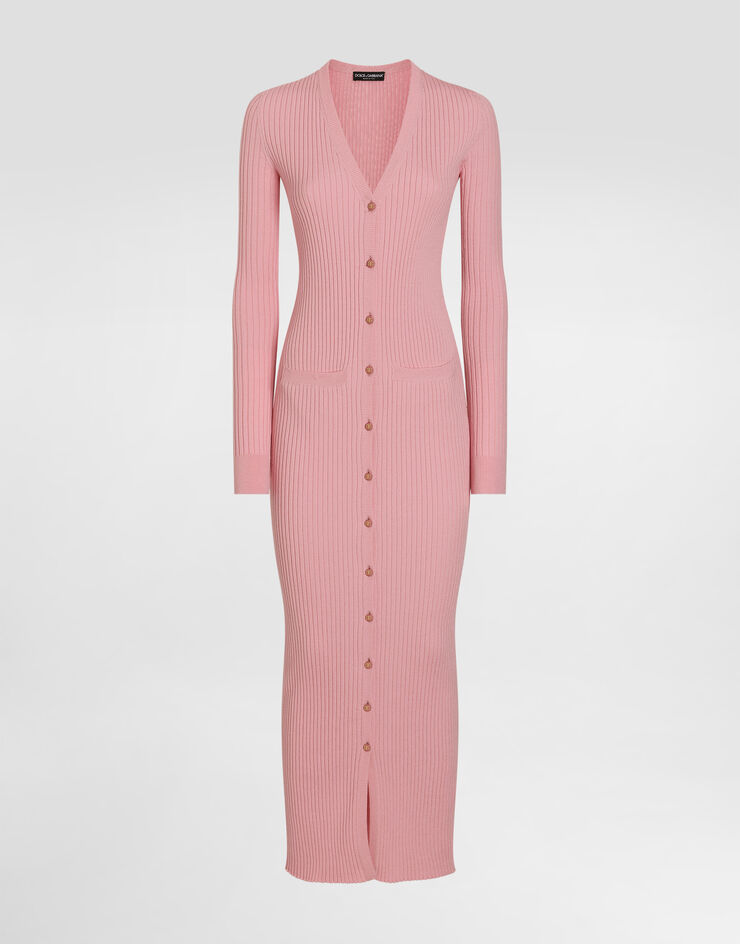 Dolce & Gabbana Long ribbed wool cardigan Pink FXV37TJCVXG
