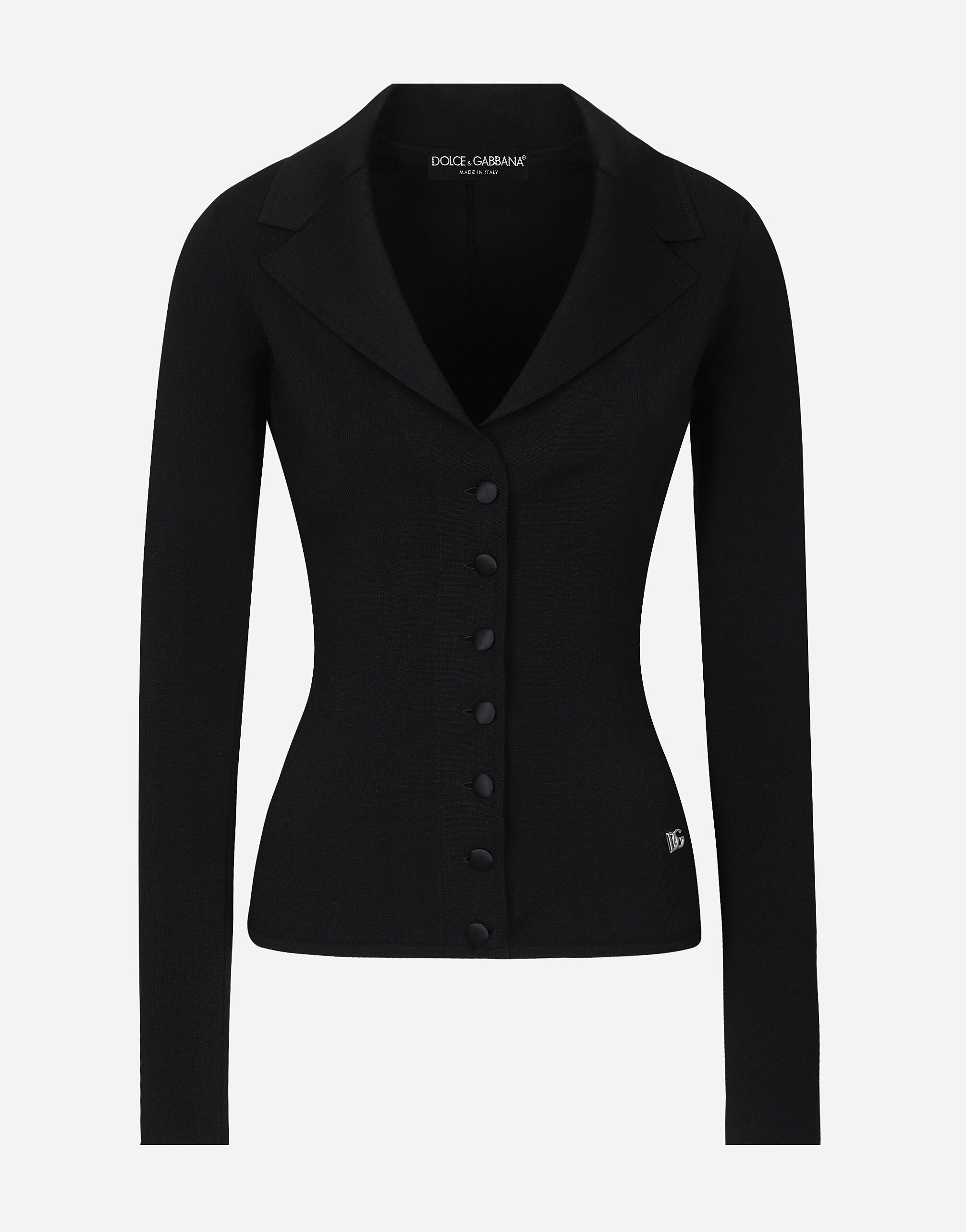 Short stretch viscose knit jacket with DG logo in Black for Women Dolce Gabbana