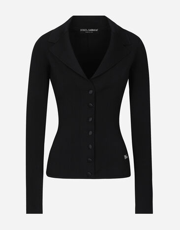 Dolce & Gabbana Kurze Strickjacke aus Viskose-Stretch mit DG-Logo Schwarz FXV41TJFMEX