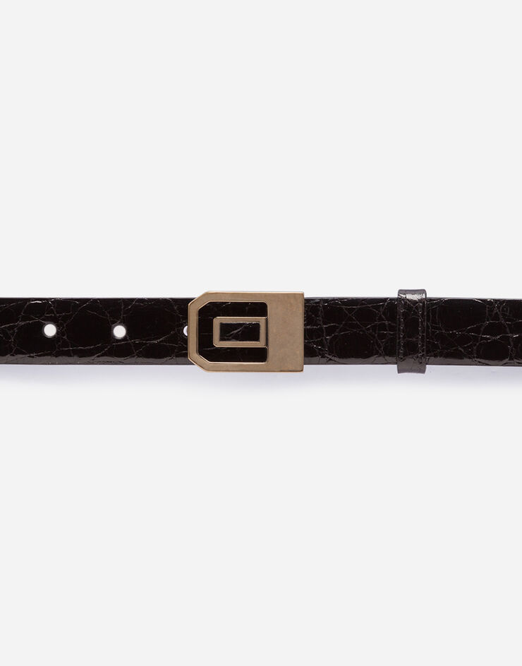 Dolce & Gabbana Shiny crocodile skin belt with enameled buckle Black BC3844A2088