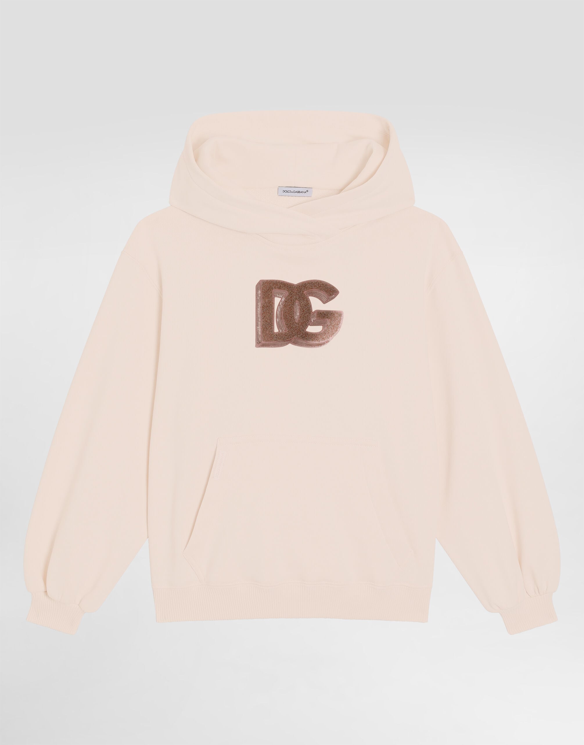 Fleece hoodie with DG sequin patch in Pink for Girls | Dolce&Gabbana®