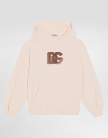 Dolce & Gabbana Fleece hoodie with DG sequin patch Pink L5JWCHG7PKQ