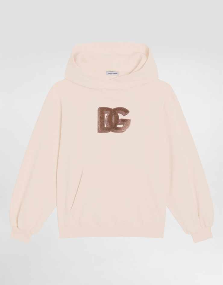 Dolce & Gabbana Fleece hoodie with DG sequin patch Pink L5JWCHG7PKQ