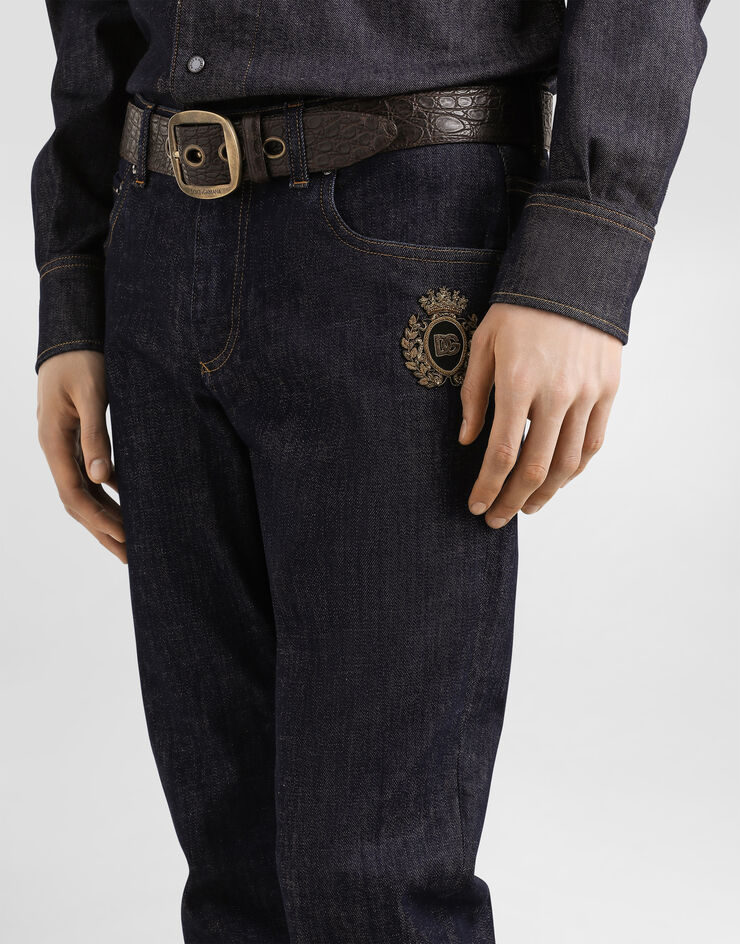 Dolce & Gabbana Jeans Slim aus Baumwollstretch mit Patch Mehrfarbig GY07CZG8ME9