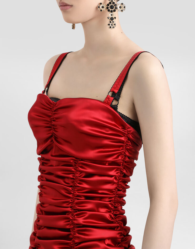 Dolce & Gabbana Minivestido drapeado de raso Burdeos F6TPXTFURAD