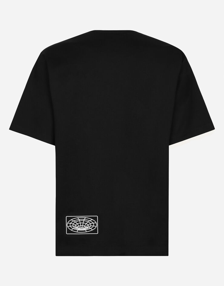 Dolce&Gabbana Cotton T-shirt with DG logo embroidery and print Black G8PN9ZG7K0H