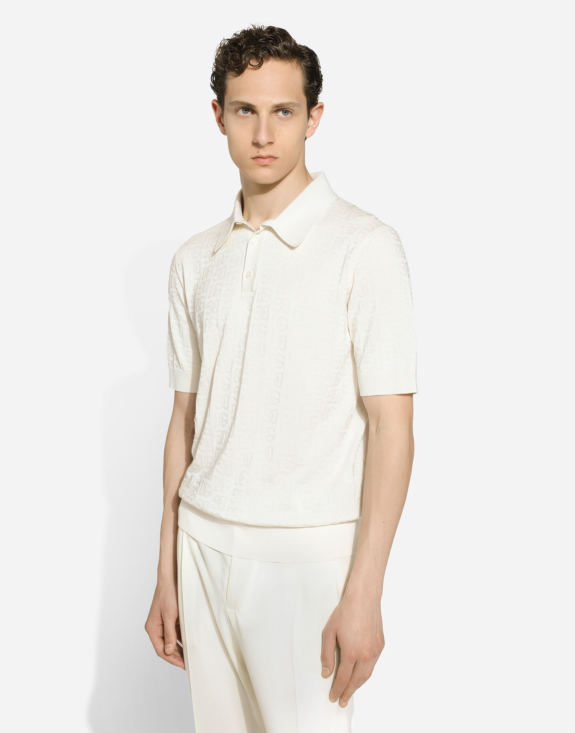 Silk jacquard polo-shirt with DG logo in White for Men