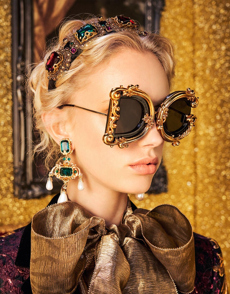 Dolce & Gabbana DG Baroque Sunglasses Black and Gold VG4366VP187