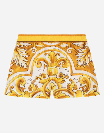 Dolce & Gabbana Shorts aus Popeline mit gelbem Majolika-Print Drucken L53Q29FI5JV