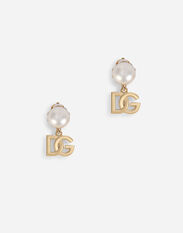 Dolce&Gabbana Clip-on earrings with pearls and DG logo pendants Black BC4644AX622