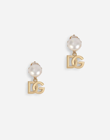 Dolce & Gabbana Clip-on earrings with pearls and DG logo pendants Gold WPP1T1W1111