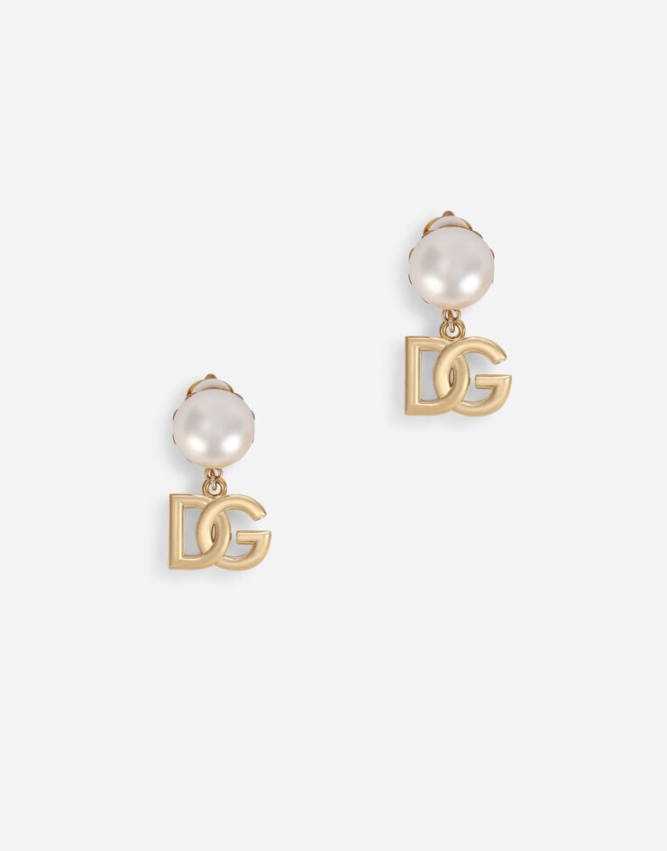 Dolce & Gabbana Серьги-клипсы с жемчужинами и подвесками в виде логотипа DG золотой WEN7P3W1111