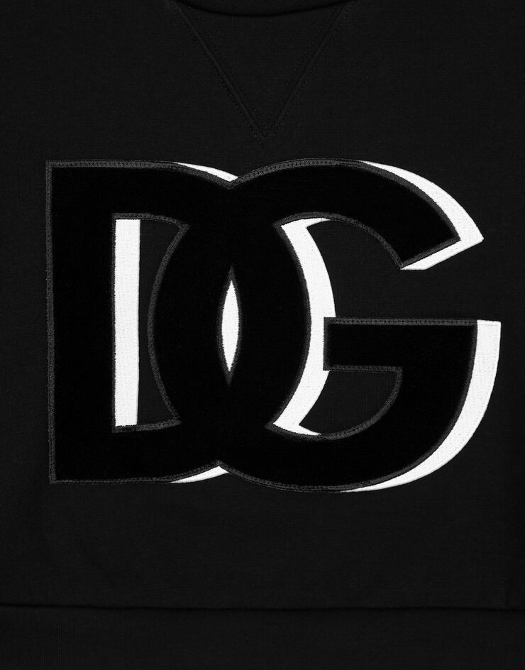 Dolce & Gabbana Felpa corta in jersey con logo DG patch Nero F9P40ZHU7HV