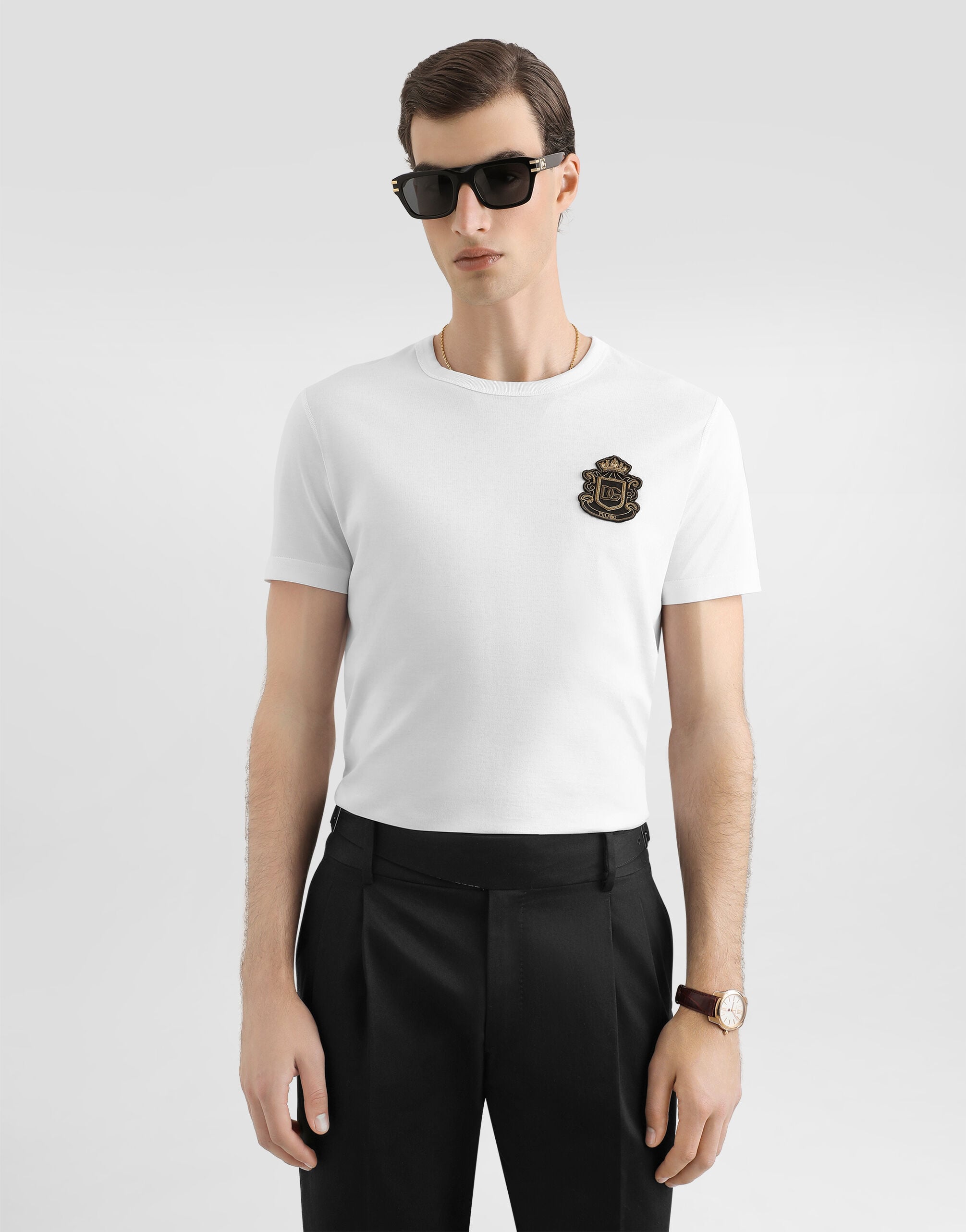 T-shirt with heraldic patch in White for Men | Dolce&Gabbana®