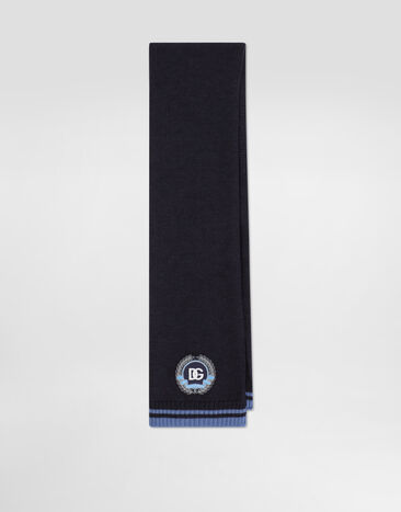 Dolce & Gabbana Knitted scarf with DG patch embroidered Blue LBKAG6JDVBI