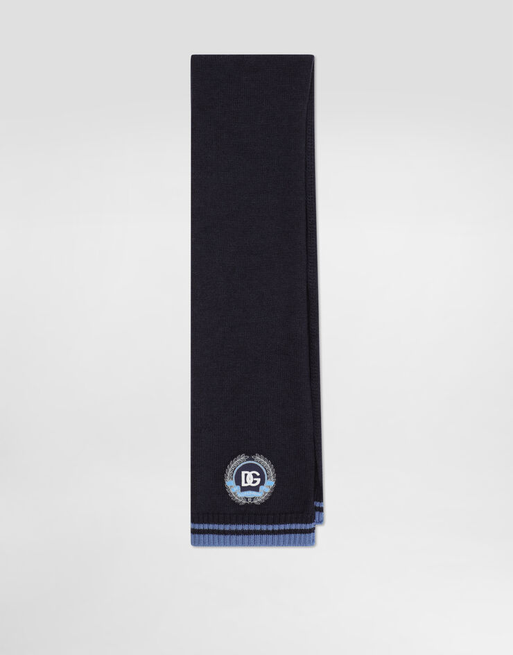 Dolce & Gabbana Knitted scarf with DG patch embroidered Blue LBKAG6JDVBI