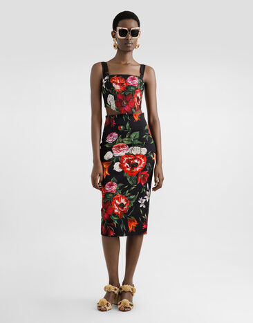Dolce & Gabbana Flower-print midi skirt Print F4C6ITFSRQT