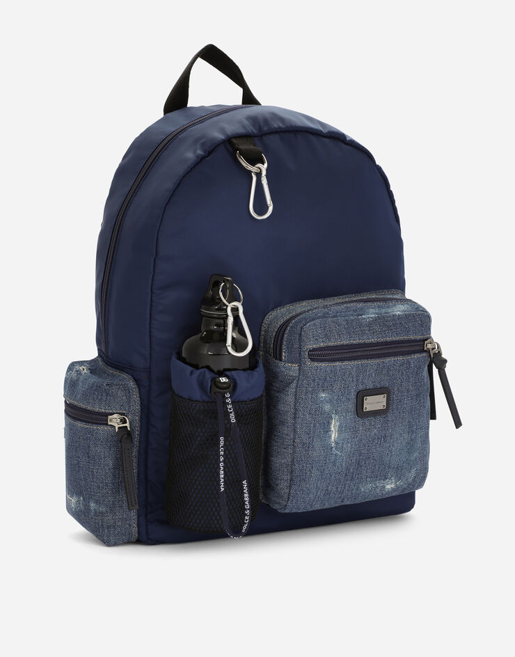 Dolce & Gabbana Rucksack aus Denim und Nylon mit Logoplakette Blau EM0105AA527