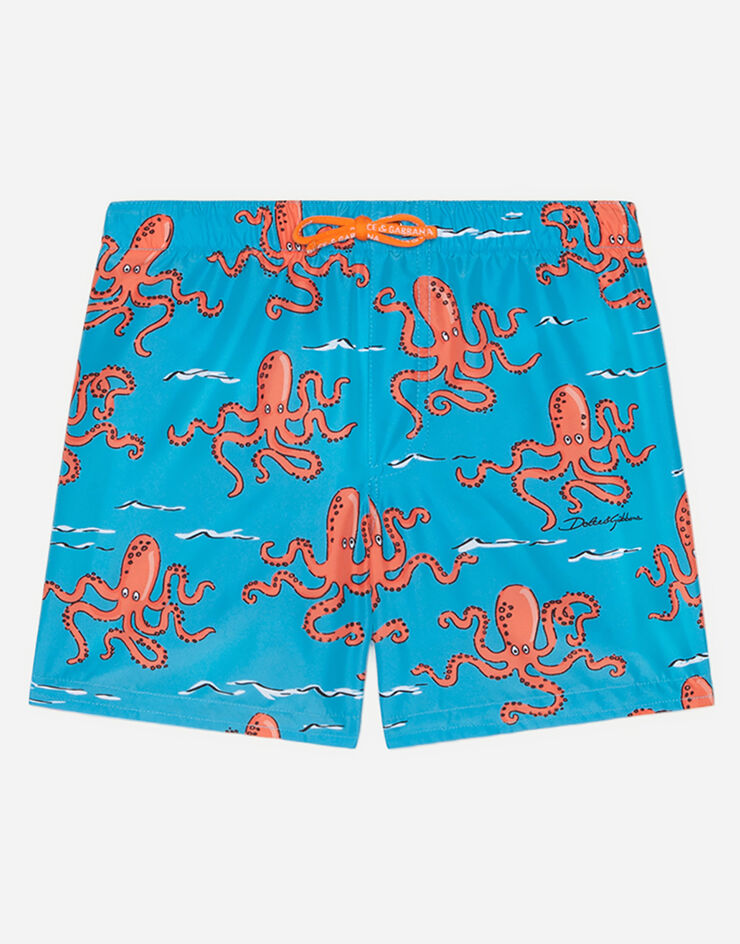 Dolce & Gabbana Nylon swimming trunks with octopus print LIGHT BLUE L4J818HSMJN