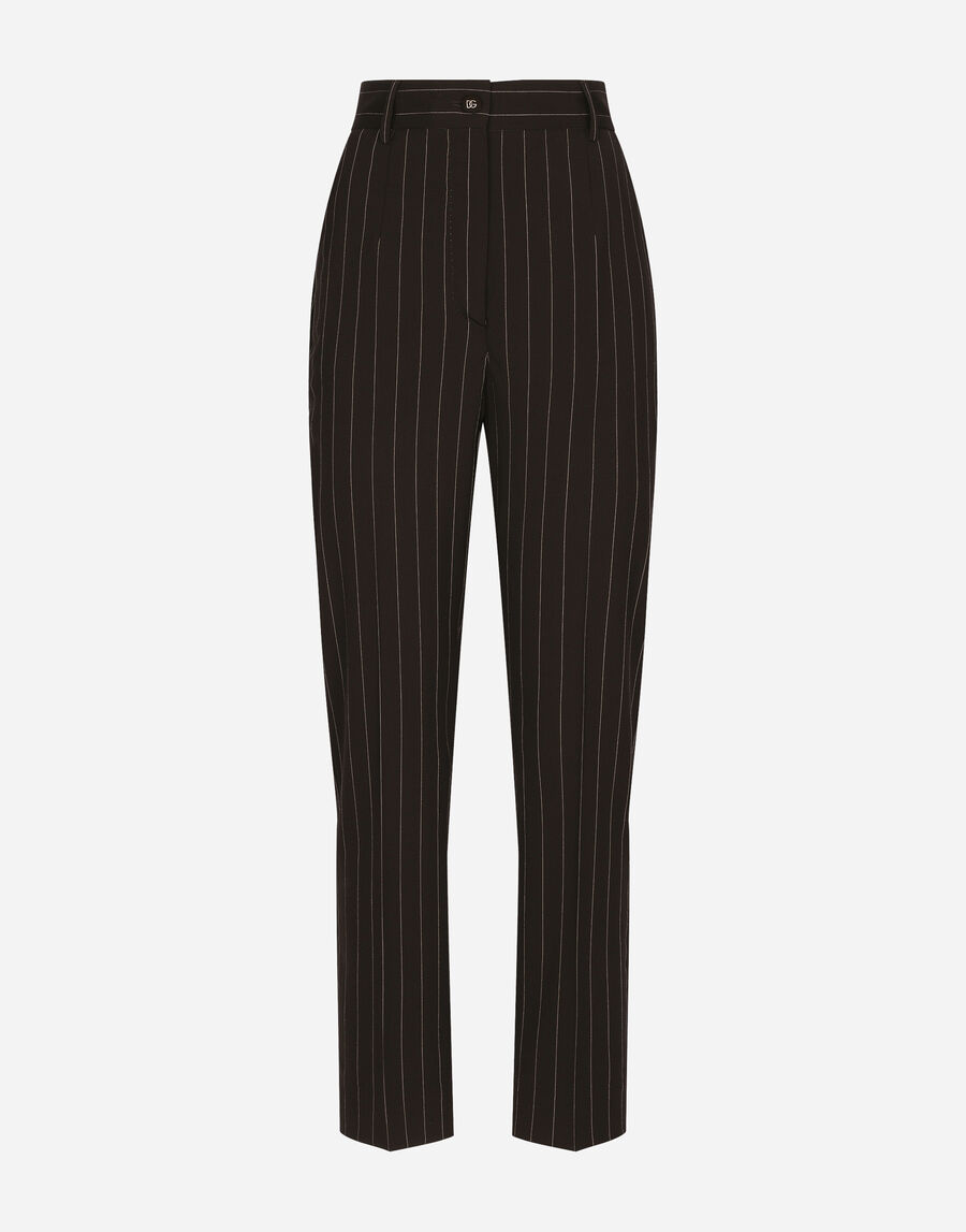 High-waisted pinstripe wool pants