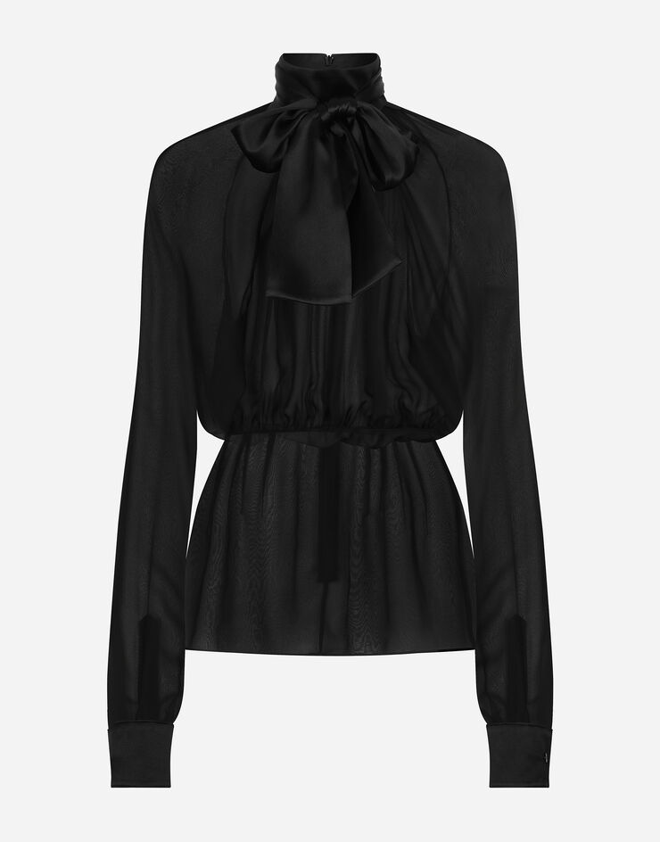 Dolce & Gabbana Bluse aus Chiffon mit Schleife am Kragen Schwarz F7AA5TFU1AT
