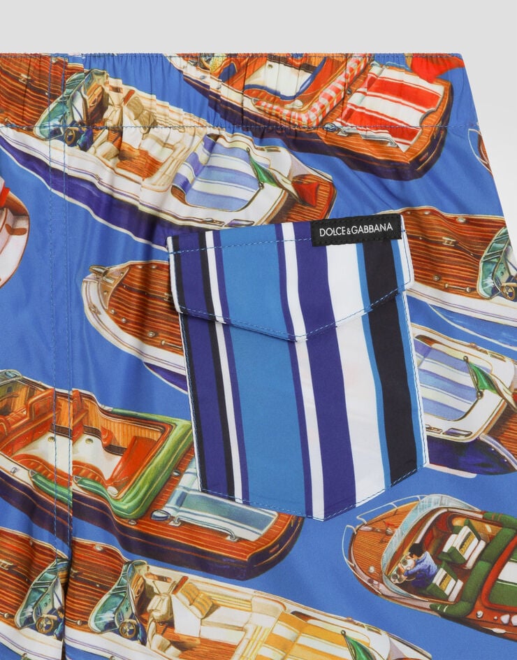 Dolce & Gabbana Medium nylon swim shorts with motorboat print and stripes Dolce & Gabbana Medium nylon swim shorts with motorboat print and stripes Multicolor L4J818ON0D4