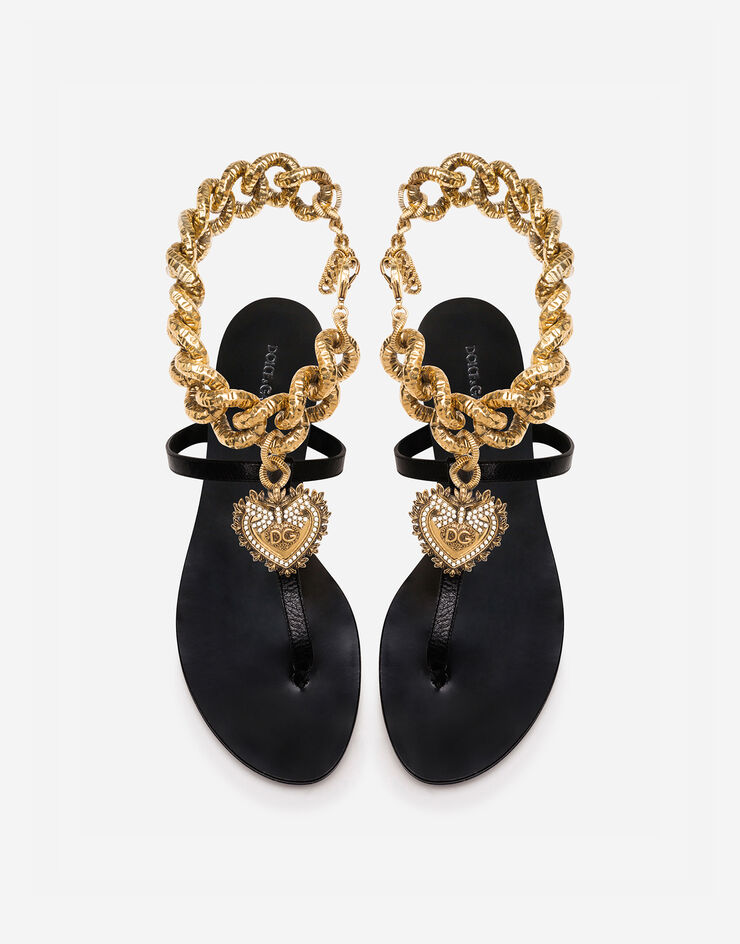 Dolce & Gabbana Devotion flip flops in polished cowhide NERO CQ0332AX059